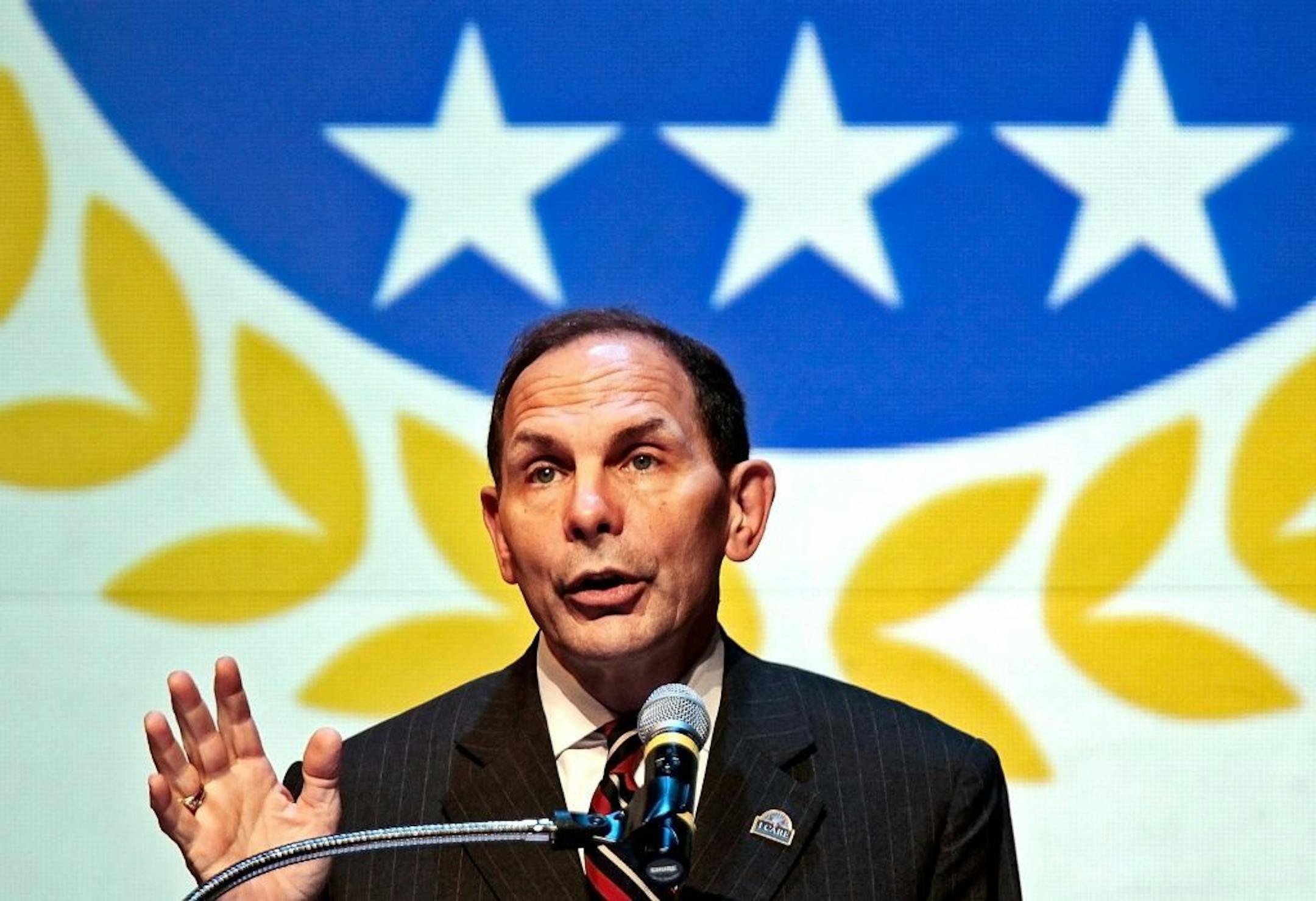 Robert McDonald, Secretary of Veterans Affairs, talks to delegates of the AMVETS National Convention at the Cannon Center for Performing Arts in Memphis, Tenn., Wednesday, Aug. 13, 2014.