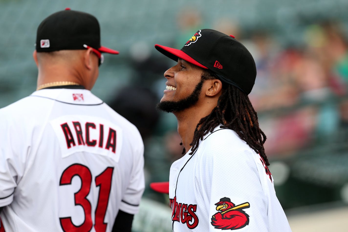 Red Wings pitcher, Ervin Santana, heads out of the dugout to pitch the first inning against Pawtucket Red Sox, Tuesday, June 30, 2015 at Frontier Field in Rochester, NY.