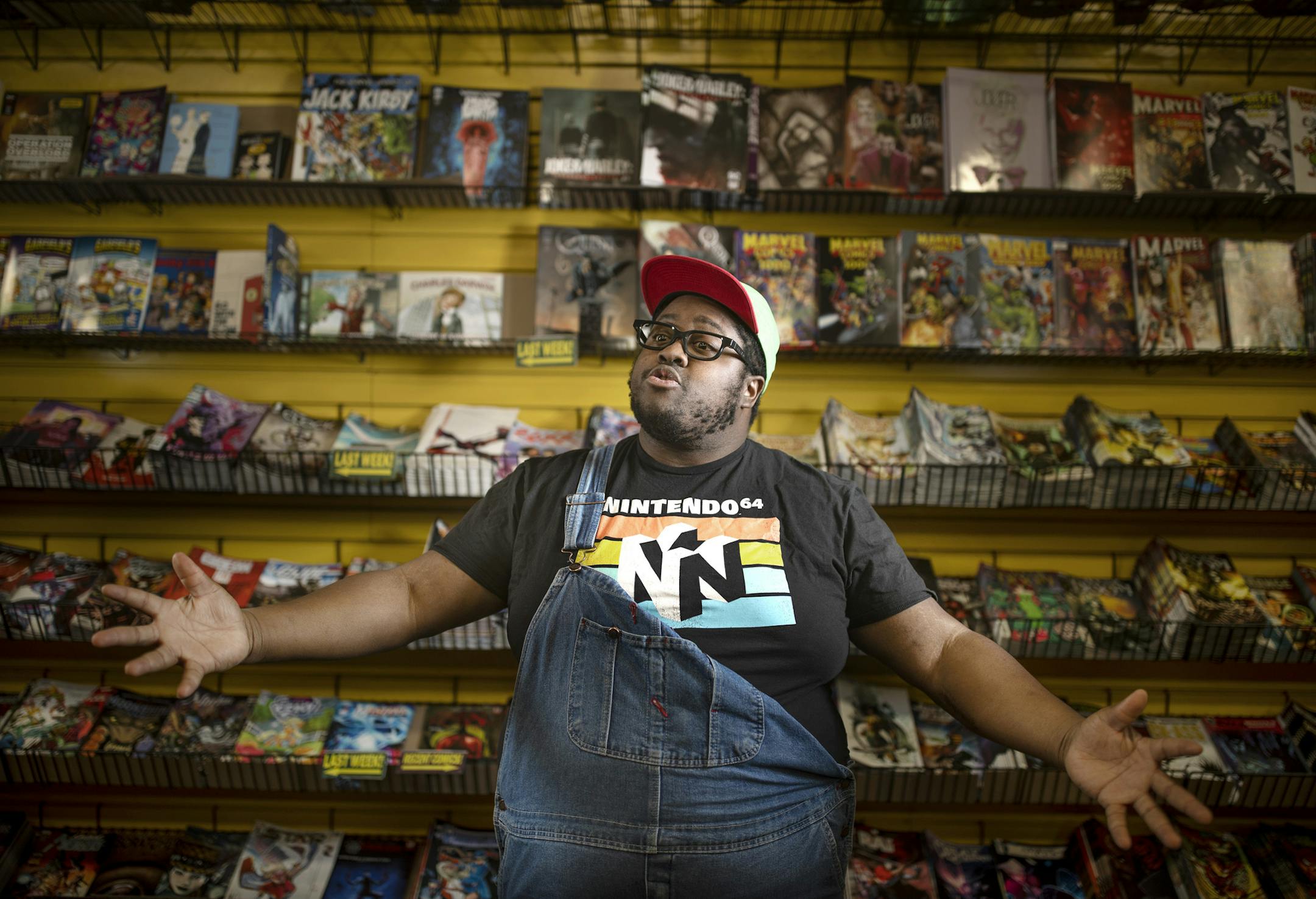 Portrait of Twin Cities rapper Nur-D .] Jerry Holt • Jerry.Holt@startribune.com Twin Cities rapper Nur-D leads the pack in First Avenue's annual Best New Bands showcase on Saturday. Matt Allen spent his day at his favorite store "Source Comics" Thursday January 16, 2020 in Roseville ,MN.