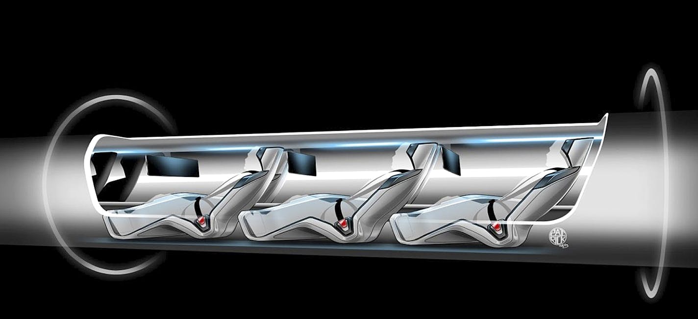 An image released by Tesla Motors, is a sketch of the Hyperloop capsule with passengers onboard. . Billionaire entrepreneur Elon Musk on Monday, Aug. 12, 2013 unveiled a concept for a transport system he says would make the nearly 400-mile trip in half the time it takes an airplane. The "Hyperloop" system would use a large tube with capsules inside that would float on air, traveling at over 700 miles per hour. (AP Photo/Tesla Motors)