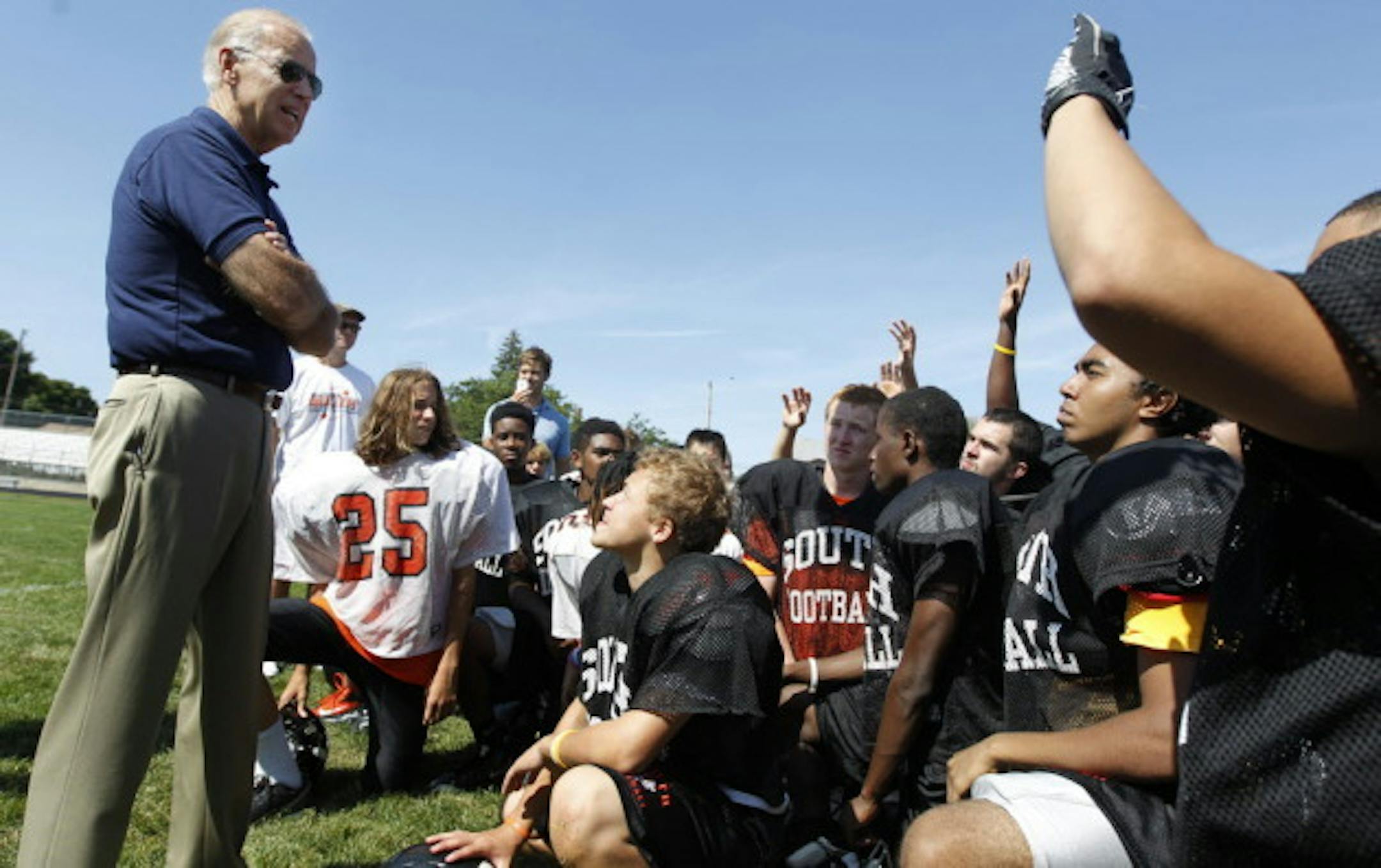 U.S. Vice President Joe Biden visited with the South High football team in 2012 during a visit to Minnesota.