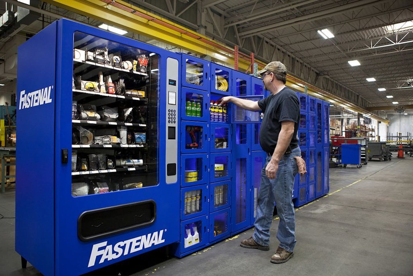 Fastenal's industrial-supply dispensers give authorized customers' employees access to supplies by an electronic card. The machines help customers reduce consumption by as much as 40 percent. photo provided by Fastenal Co.