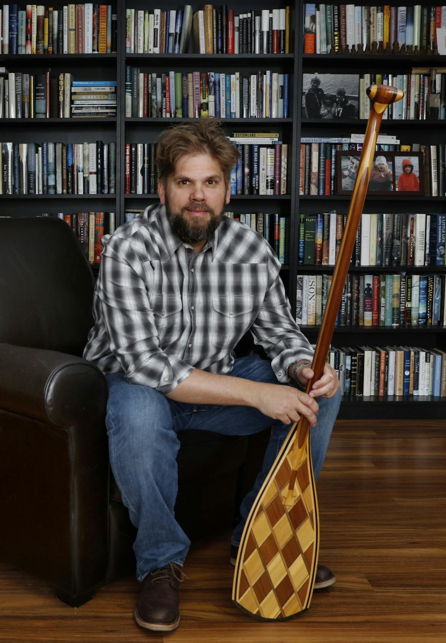 Peter Geye paddles the lakes and rivers of northern Minnesota as often as he can. But when his favorite paddle, a wooden beauty, gets a rest from his J-strokes, it hangs as art above one of his bookcases.