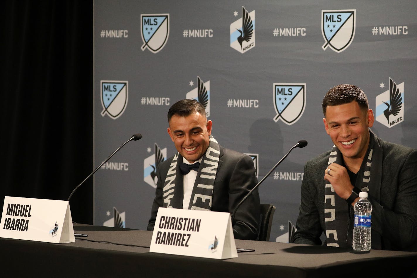 Miguel Ibarra and his newly named teammate Christian Ramirez laughed as they answered questions during a press conference