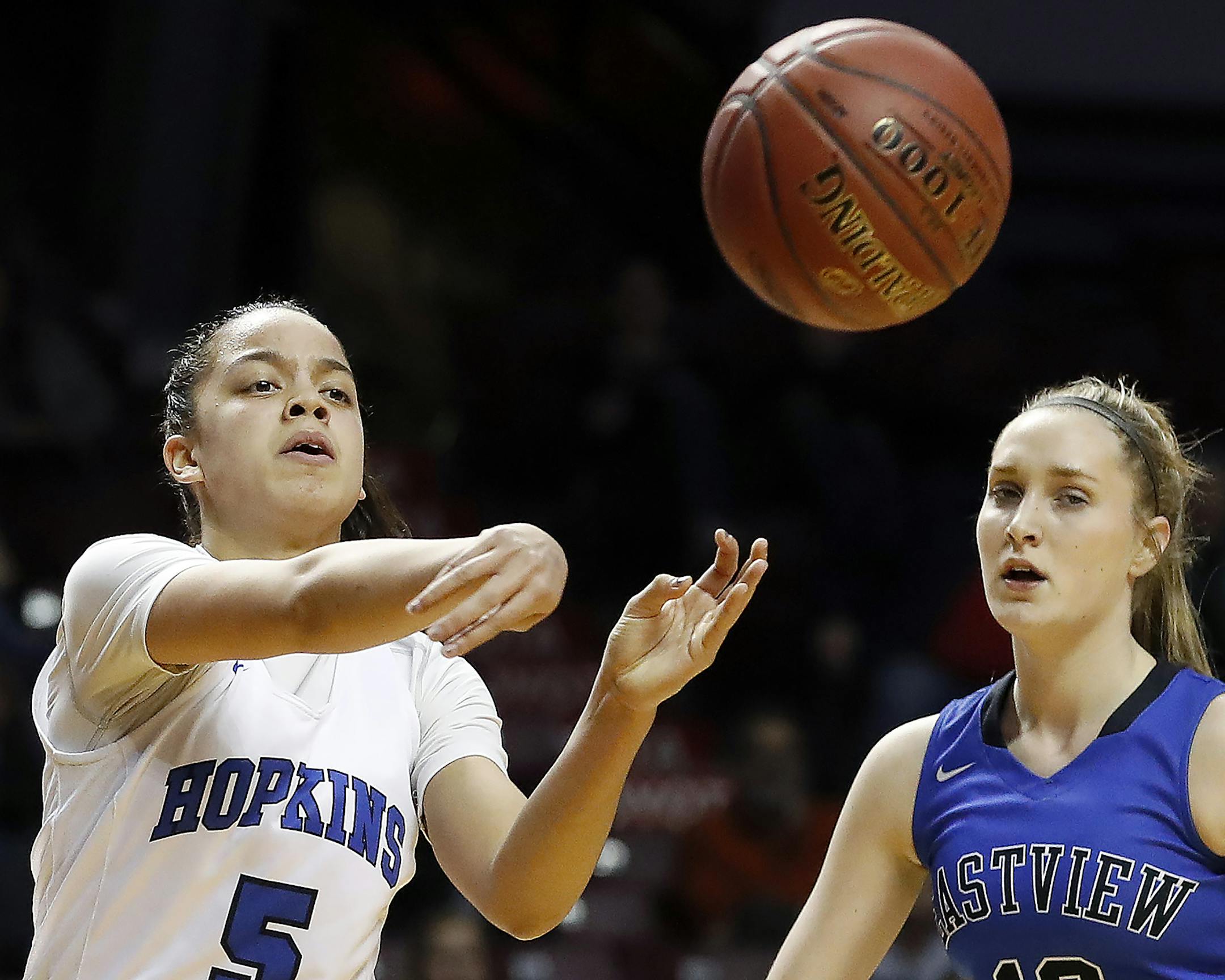DeAnna Winston (5) of Hopkins played Thursday after missing Tuesday's game because of a 103-degree fever.