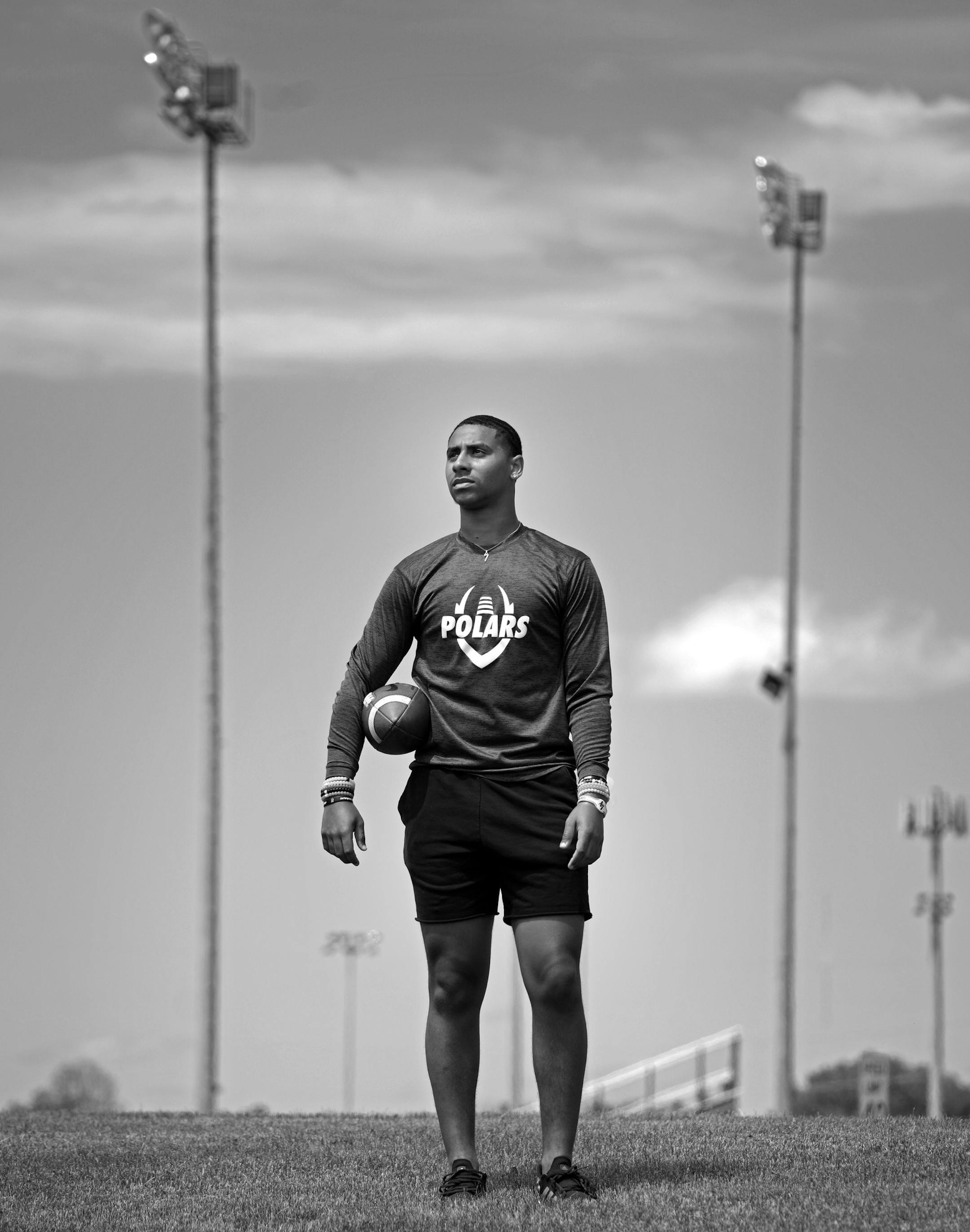 Zach Yeager, Mpls North quarterback, was part of an unusually personal meeting Wednesday evening in which city football players and coaches talked candidly about the George Floyd aftermath. brian.peterson@startribune.com Brooklyn Park, MN Friday, June 12, 2020