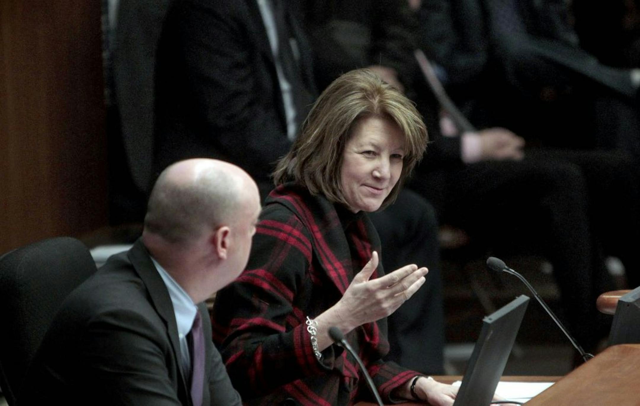 Lucinda Jesson, right, Commissioner of the Department of Human Services