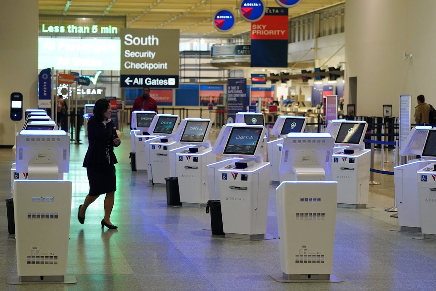 Empty lines were a common sight Wednesday at MSP. ] ANTHONY SOUFFLE &#x2022; anthony.souffle@startribune.com The scene looked drastically different than normal at MSP Airport as efforts to deal with the Coronavirus have taken their toll on air travel and the airline industry Wednesday, March 25, 2020 in St. Paul, Minn.