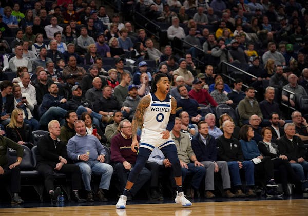 Minnesota Timberwolves guard D'Angelo Russell called for a pass against the Charlotte Hornets on Feb. 12, 2020, at Target Center in Minneapolis.