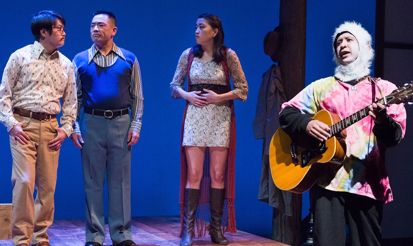 Eric Sharp, Song Kim, Hope Nordquist, Randy Reyes in &#xec;Charles Francis Chan Jr.&#xed;s Exotic Oriental Murder Mystery,&#xee; produced by Mu Performing Arts at the Guthrie photo by Rich Ryan