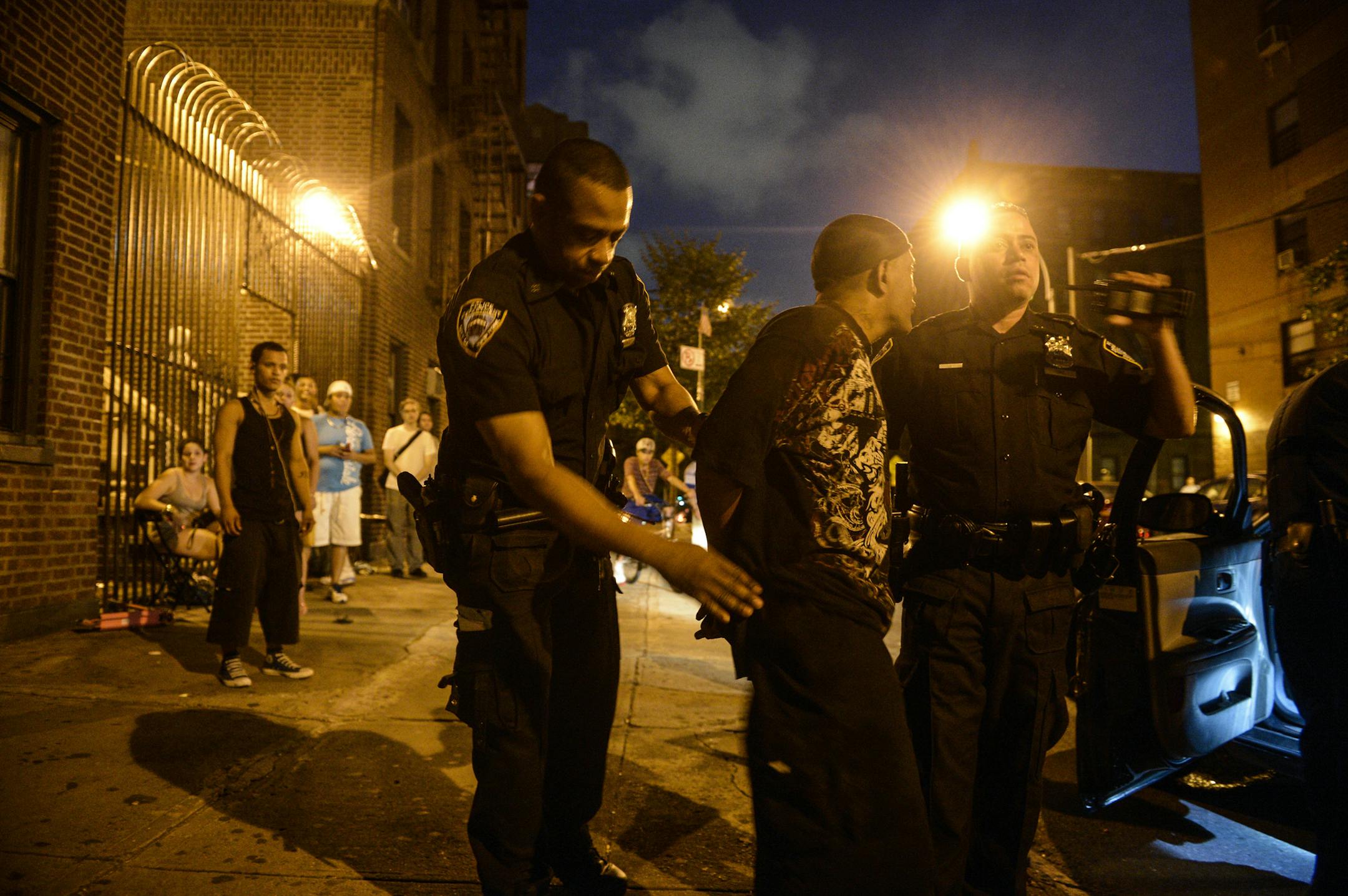 FILE -- A man is arrested in the Bronx on Aug. 4, 2012. Stop-and-frisk tactics were long a source of contention in predominantly black and Latino neighborhoods of the city. (Robert Stolarik/The New York Times)