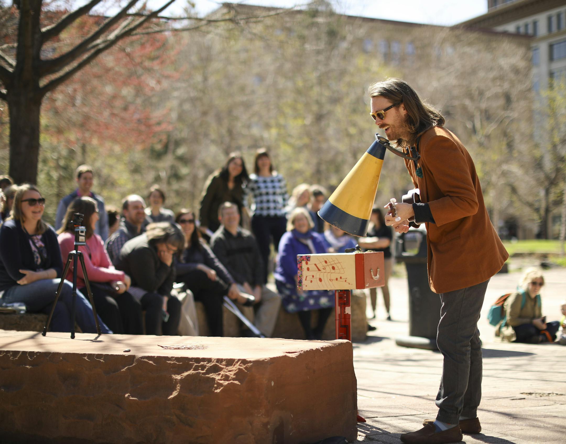 Jeremy Messersmith brought relentlessly upbeat music to Mears Park in St. Paul and other venues in free concerts in which people were invited to join in.