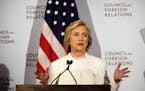 Democratic presidential candidate Hillary Rodham Clinton speaks about terrorism at the Council on Foreign Relations in New York, Nov. 19, 2015