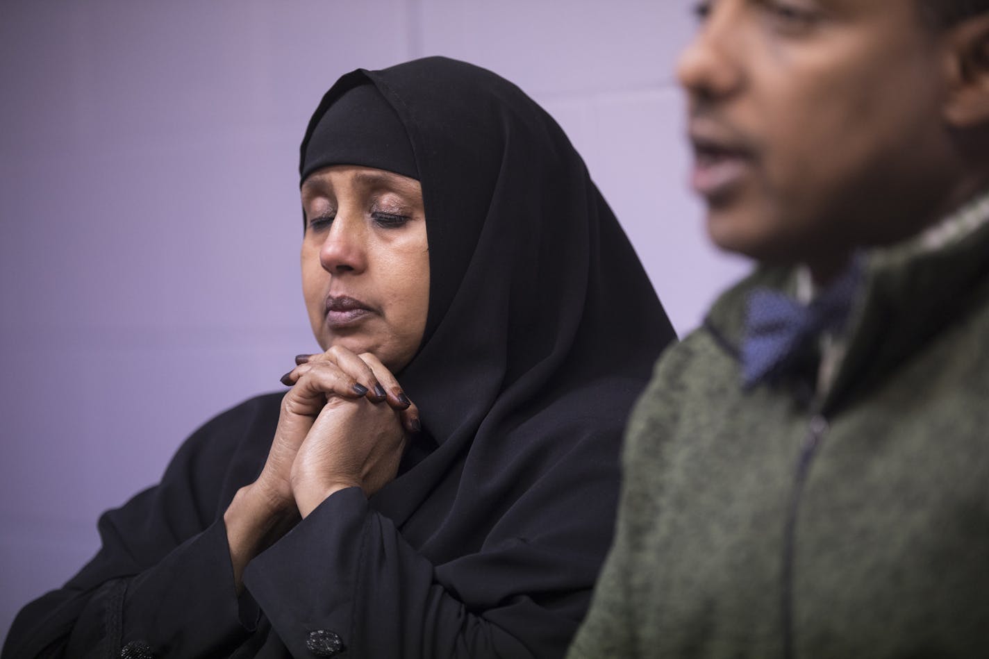 Fardowsa Omer was emotional talking about her son Fuad Dhuuh, who was detained by ICE and sent on a plane to Somalia that was rerouted back to the U.S. after a debacle in Senegal. Omer spoke at a press conference at Brian Coyle Center on Wednesday, December 20, 2017, in Minneapolis.