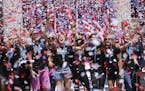 Confetti falls upon members of the World Cup-winning U.S. women�s soccer team outside City Hall in New York, July 10, 2015.