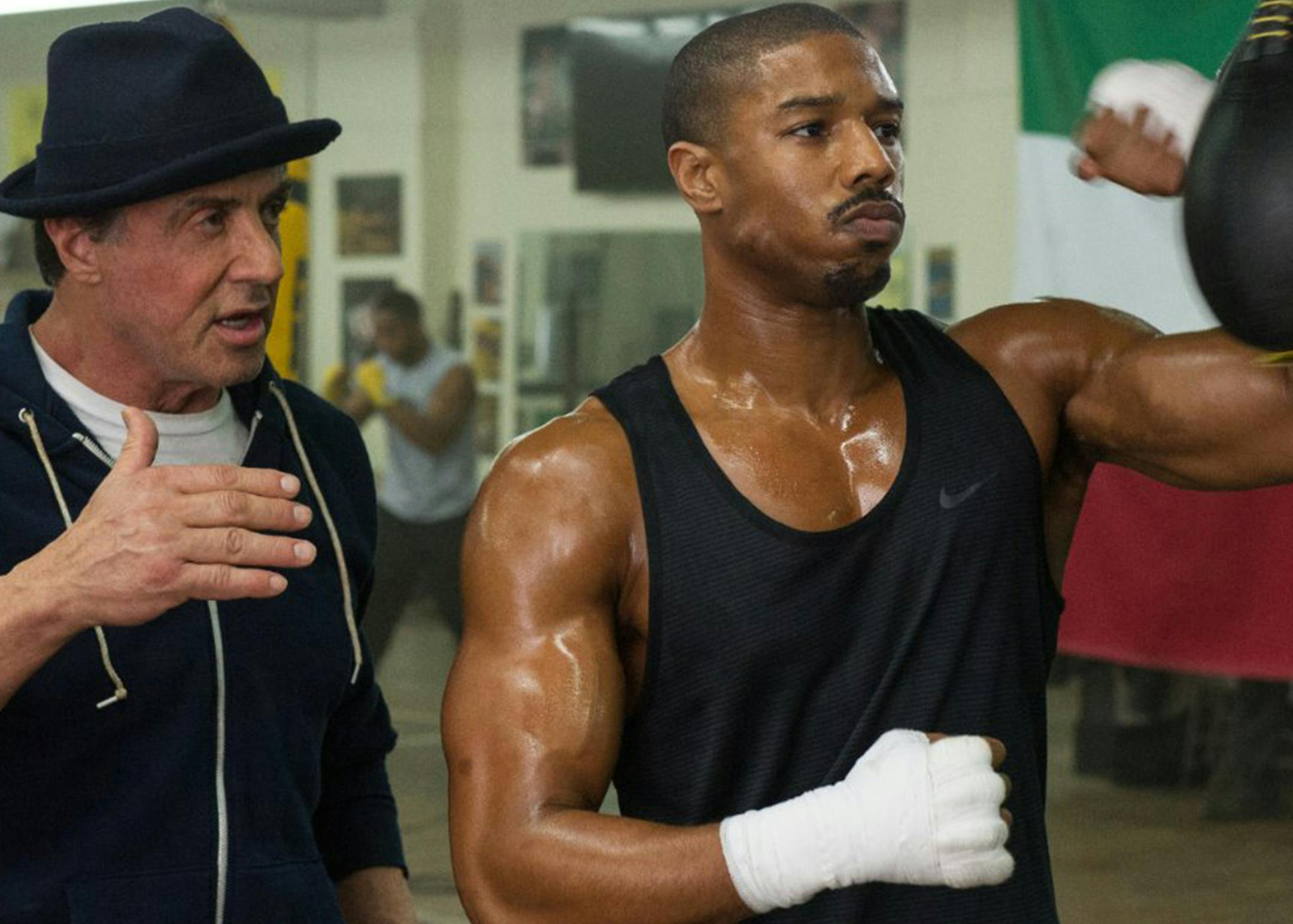 Sylvester Stallone, left, and Michael B. Jordan in "Creed." (Barry Wetcher/Warner Bros. Entertainment and MGM) ORG XMIT: 1175931