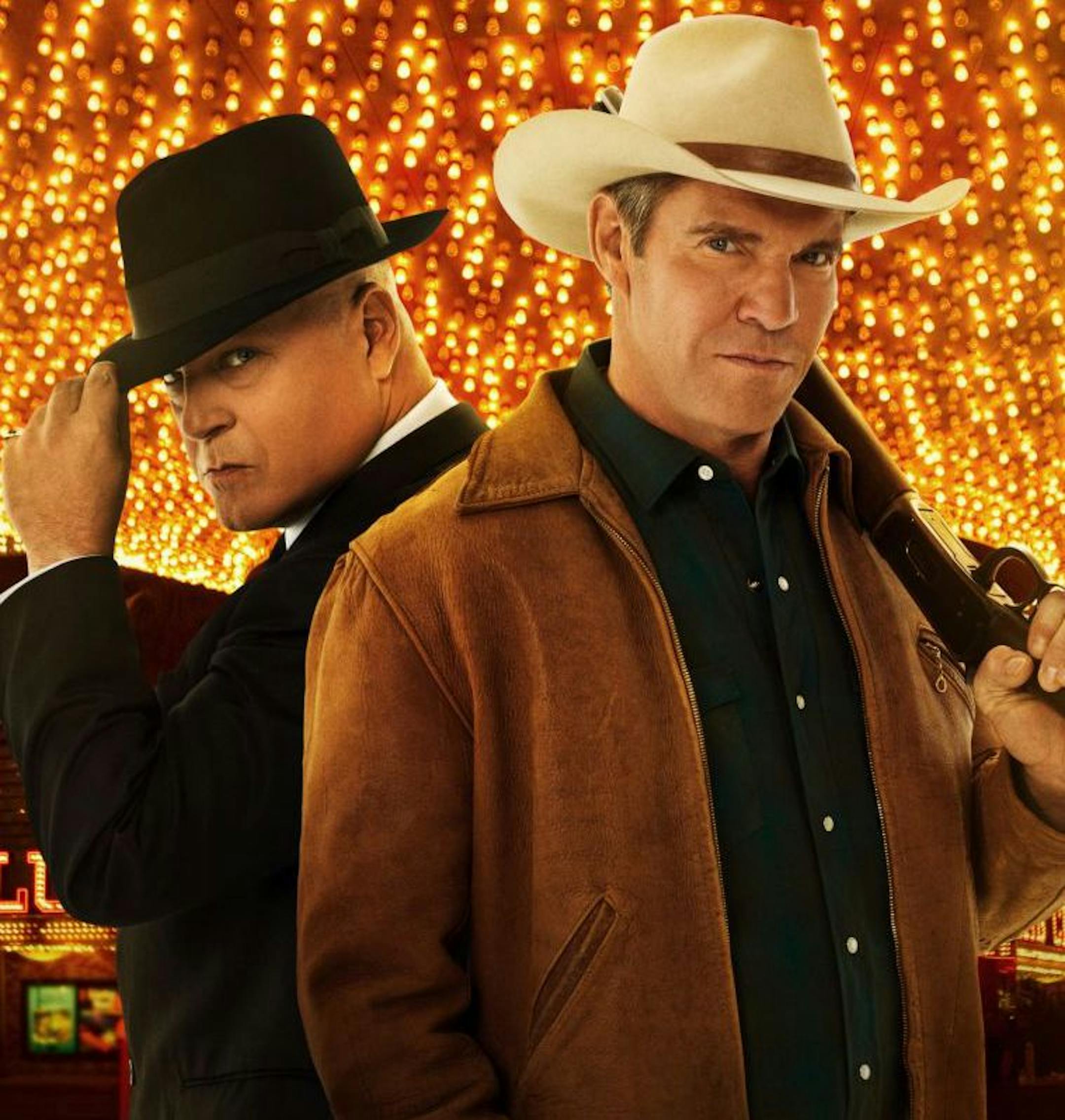 VEGAS is a drama inspired by the true story of former Las Vegas Sheriff Ralph Lamb, a fourth generation rancher tasked with bringing order to Las Vegas in the 1960s, a gambling and entertainment Mecca emerging from the tumbleweeds. Michael Chiklis (left) stars as Vincent Savino, a ruthless Chicago gangster who plans to make Vegas his own, and Dennis Quaid (right) stars as Ralph Lamb. VEGAS premieres Tuesdays, Sept. 25 (10:00-11:00 PM ET/PT) on the CBS Television Network. Photo Kevin Lynch CBS &#