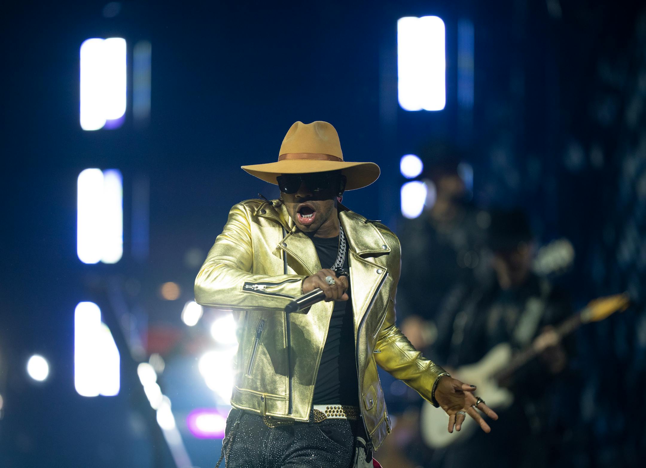 Jimmie Allen performing Tuesday, Oct. 25, 2022 at Target Center in Minneapolis while supporting Carrie Underwood on her Denim &amp; Rhinestones tour.