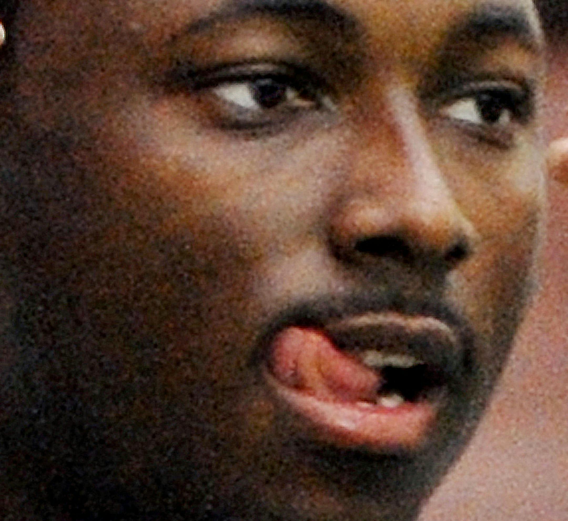 Buffalo Bills runningback LeSean McCoy reacts during an NFL football drill as he participates at a voluntary offseason conditioning session Monday, April 6, 2015, in Orchard Park, N.Y. (AP Photo/Gary Wiepert)