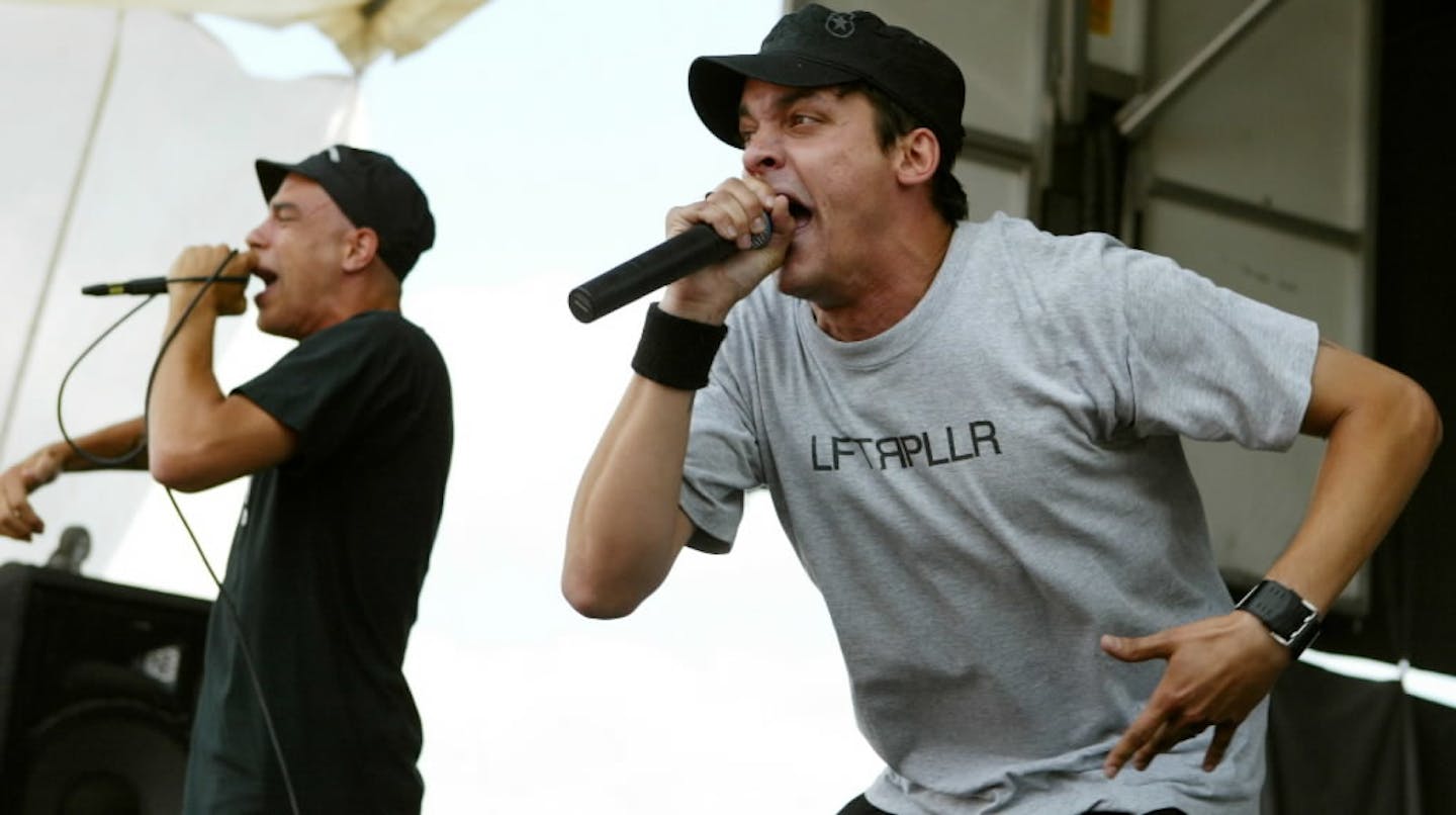 Slug, right, during Atmosphere's Warped Tour stint in 2004 with Crescent Moon in the lineup.