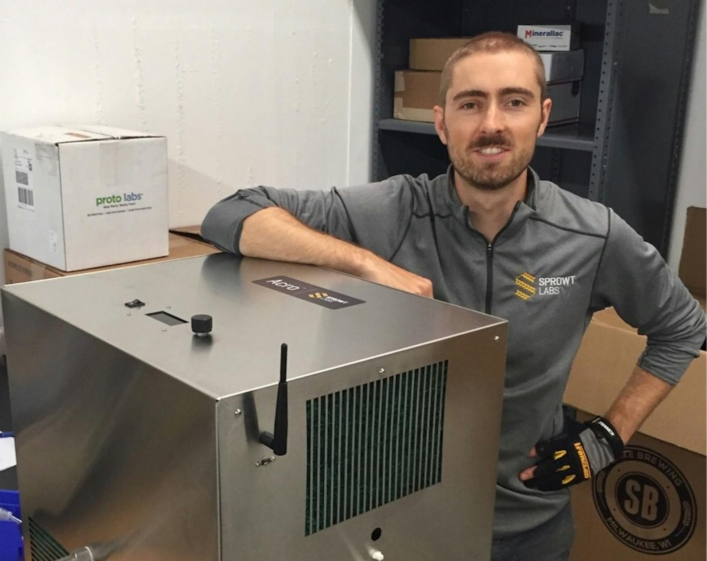 Brian Hedberg, co-owner of Sprowts Labs, said the company has made its first shipments of A
cro Personalized Malthouse systems, designed for homebrewers and other small batch brewers. (Provided by Sprowt Labs)