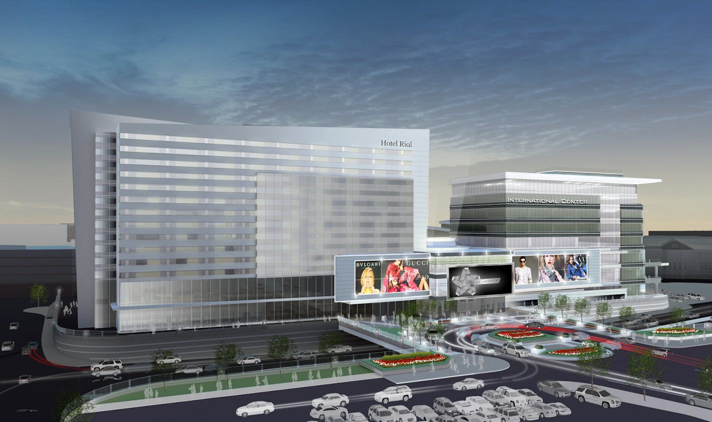 Renderings of the proposed Mall of America expansion, which would include a hotel.