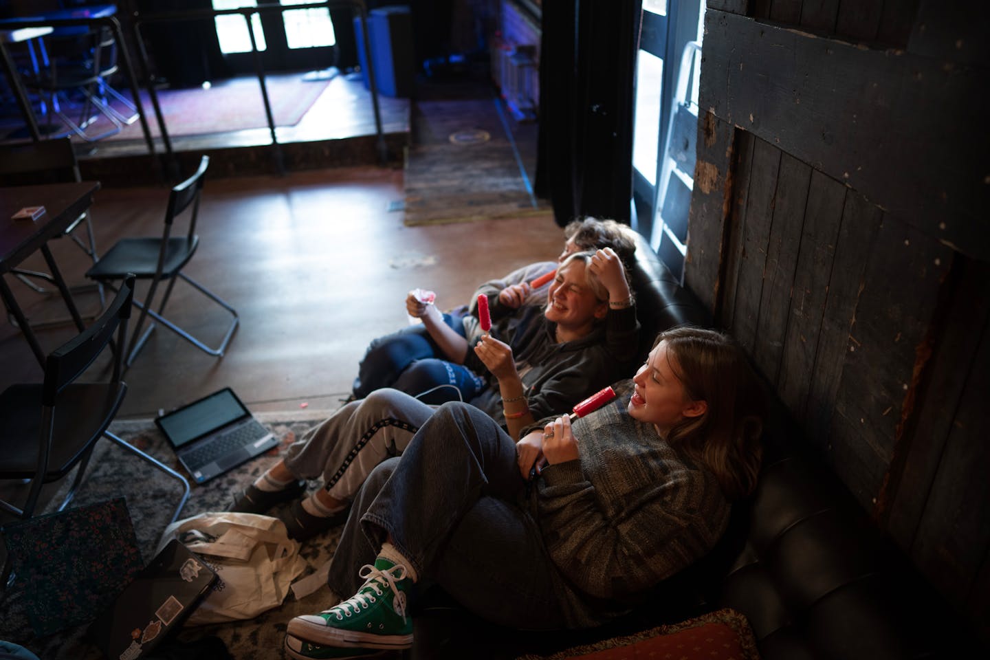 Max O'Connor, left, Camae Anderson and Sammy Weaver enjoyed popsicles at the Depot on Thursday in Hopkins. ] JERRY HOLT • jerry.holt@startribune.com