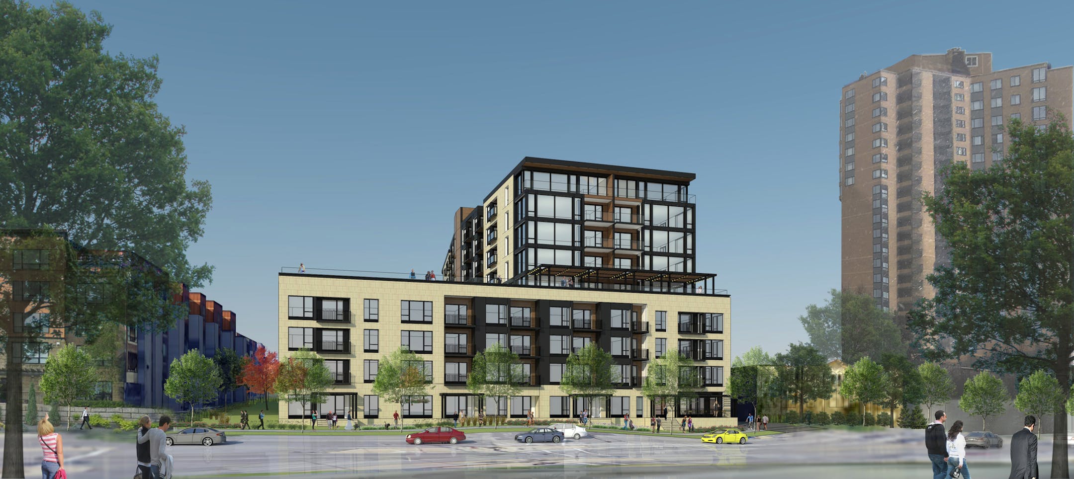 Denver developer's plans for 200 apartments or condos overlooking Lake Calhoun. This is the nine-story option. ESG Architects
