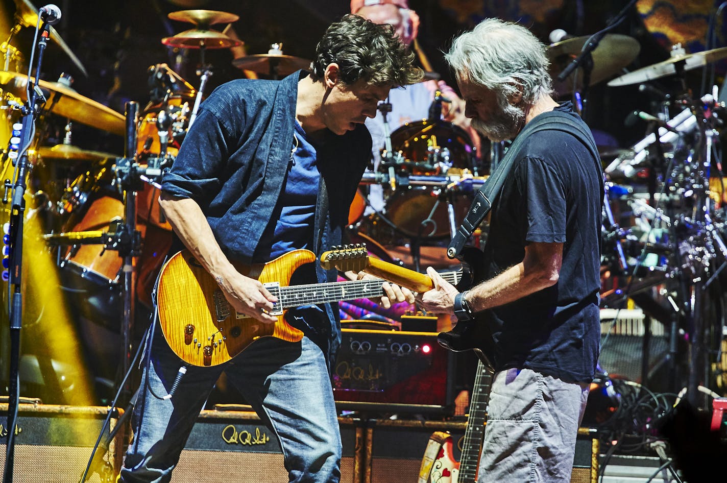 John Mayer, Bill Kreutzmann and Bob Weir, from left, of Dead & Company play during a concert at Madison Square Garden on Saturday, Oct. 31, 2015, in New York (Photo by Robert Altman /Invision/AP) ORG XMIT: NYRA111