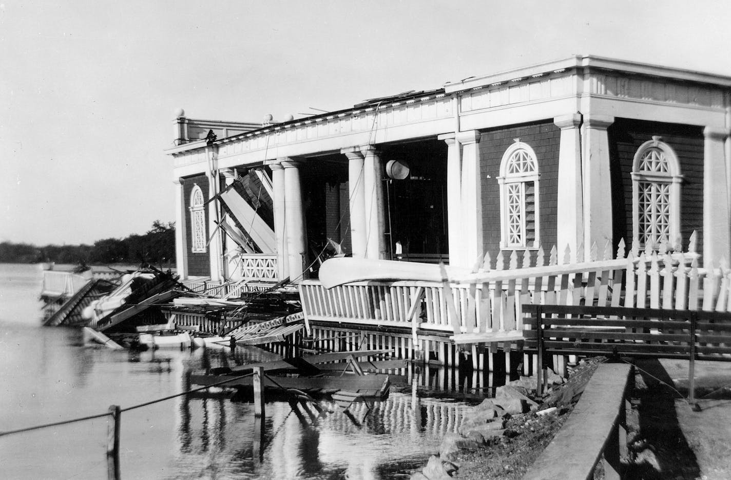 Lake Harriet Pavilion After Being Damaged By Storm. The storm occured on July 8th, 1925. From the Minneapolis Newspaper Photograph Collection at the "Hennepin County Library."