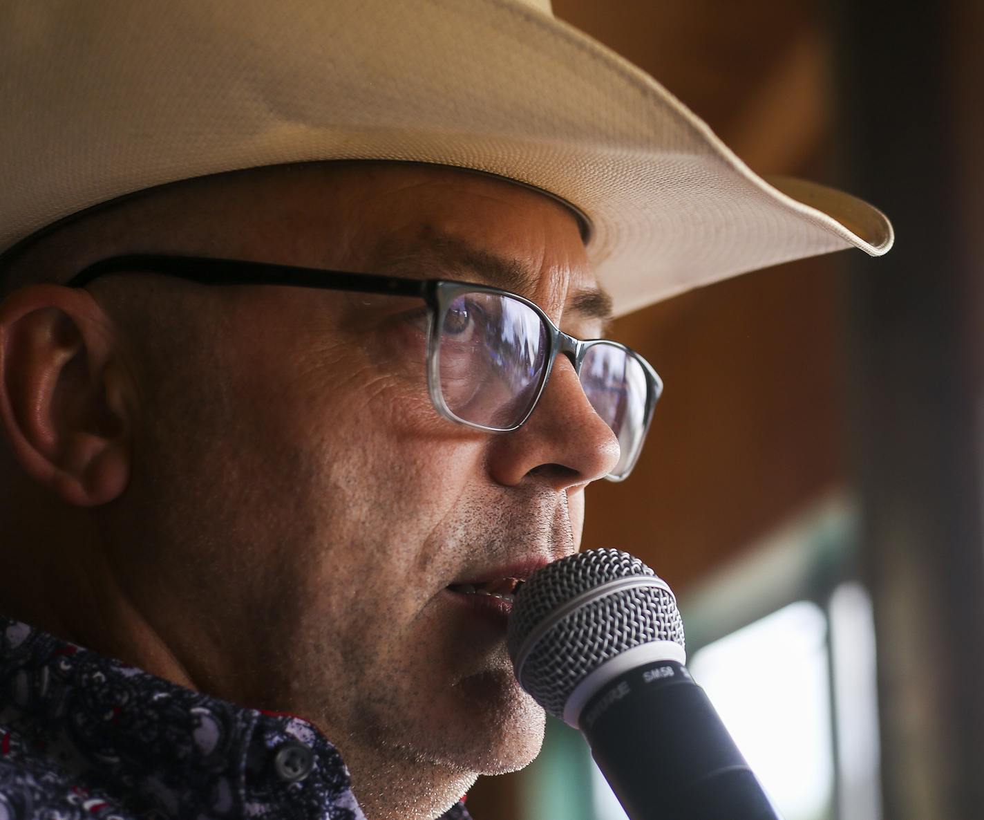 Announcer Douglas Graff of Las Vegas, Nevada calls a flag racing race. ] Timothy Nwachukwu &#x2022; timothy.nwachukwu@startribune.com The North Star Regional Rodeo commenced its first full day of action of the three-day event at Dead Broke Arena on Saturday, July 30, 2016 in Hugo, Minnesota. The rodeo, produced by the North Star Gay Rodeo Assocoation, is in its second year back in the saddle after gaining new leadership and pulling together finances in 2014.