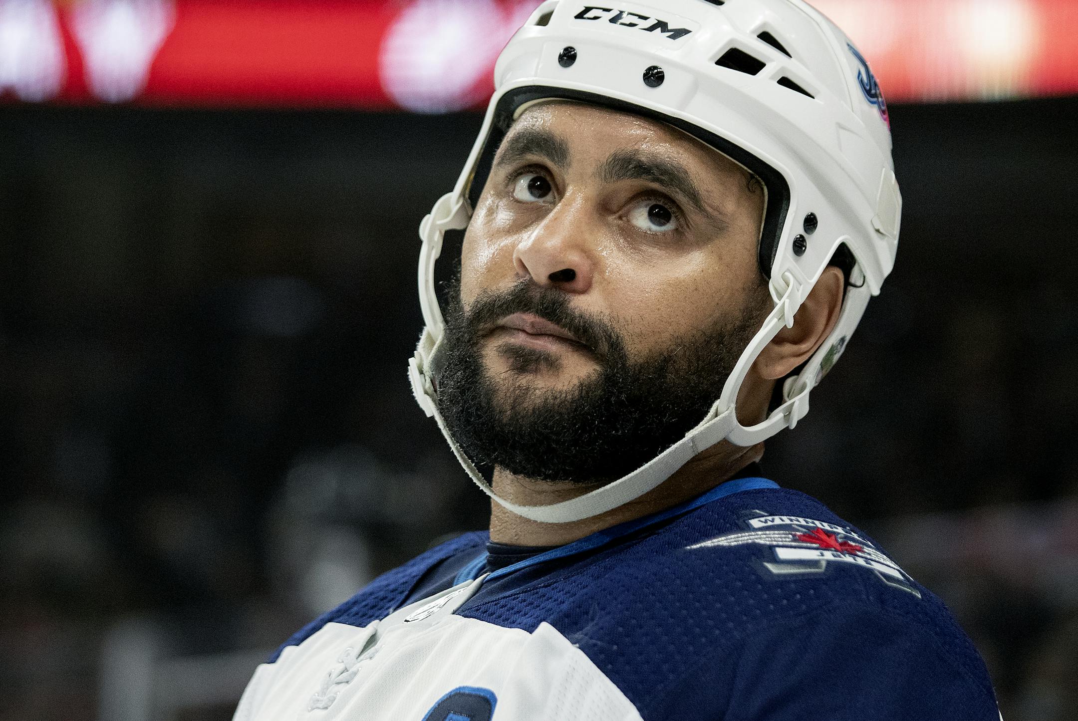 Dustin Byfuglien (33) of the Winnipeg Jets in the first period. ] CARLOS GONZALEZ ï cgonzalez@startribune.com ñ April 15, 2018, St. Paul, MN, Xcel Energy Center, NHL, Stanley Cup Playoffs ñ Game 3, Minnesota Wild vs. Winnipeg Jets