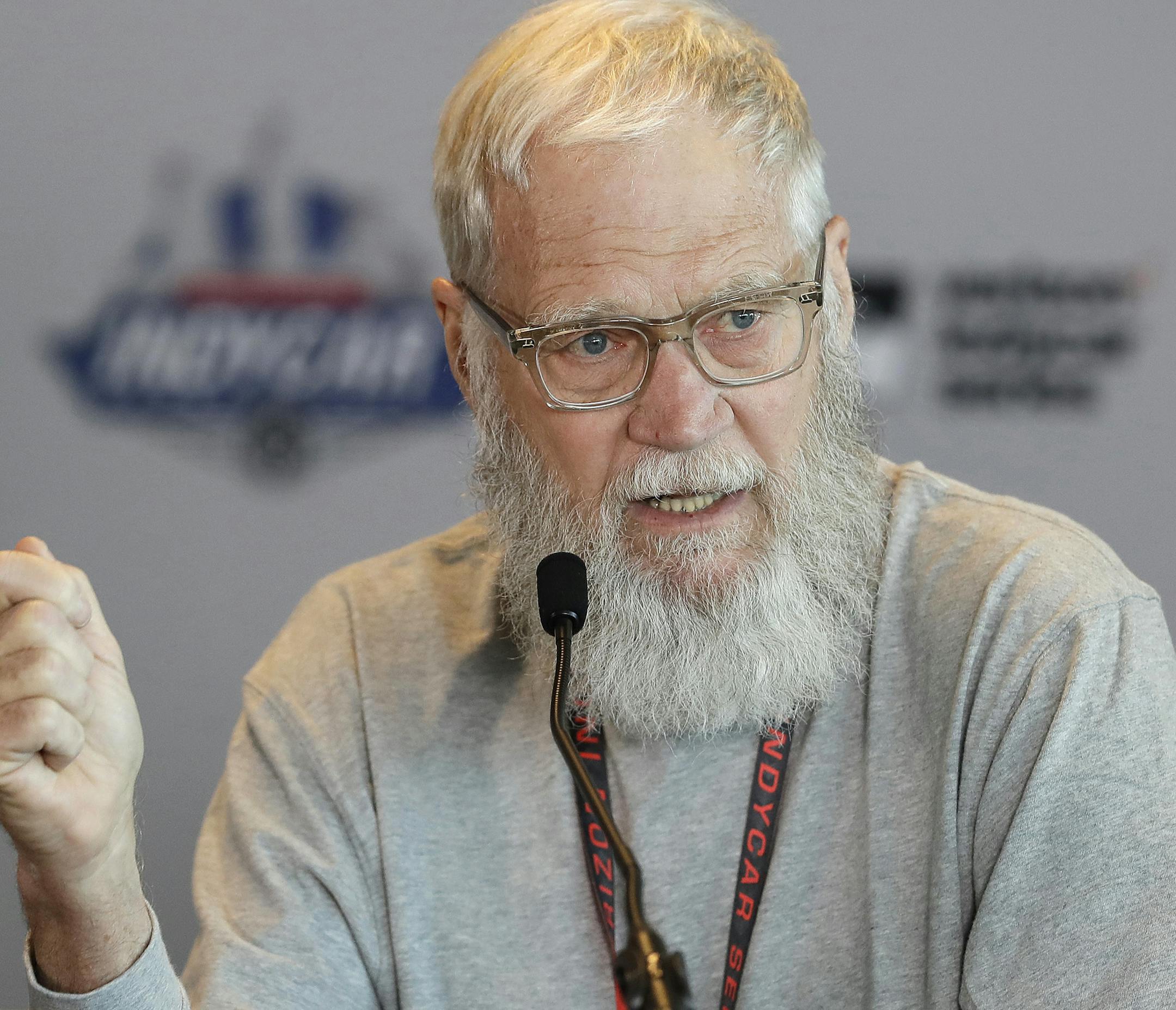 FILE - In this May 12, 2017 file photo, David Letterman speaks during a news conference in Indianapolis. Letterman’s job was to make people laugh every night, but he also didn’t mind making his audience uncomfortable. That irascible, independent streak is part of what made him beloved and led to him receiving the nation’s top prize for humor. Letterman, 70, is this year’s recipient of the Mark Twain Prize for American Humor, the Kennedy Center announced Tuesday, May 1