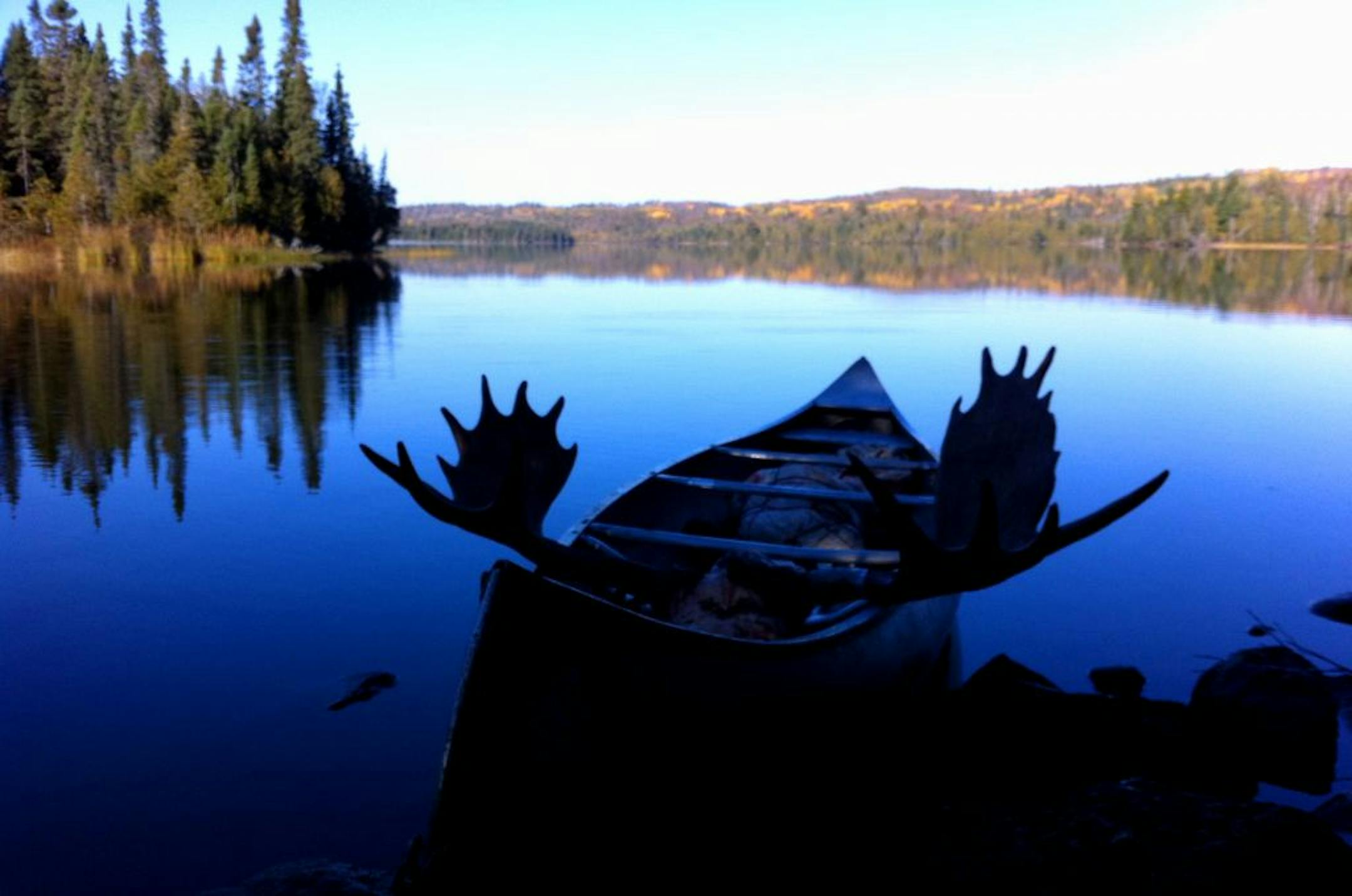 Moose antlers stowed in the canoe tell the story of a successful moose hunt in the BWCA this fall by Colby Smith of Corcoran. Photos courtesy Colby Smith.