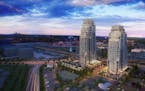 The Edina Estelle project, dominated by two Art Deco-inspired towers, will be built on 69th and France. Rendering shows the view looking northeast tow
