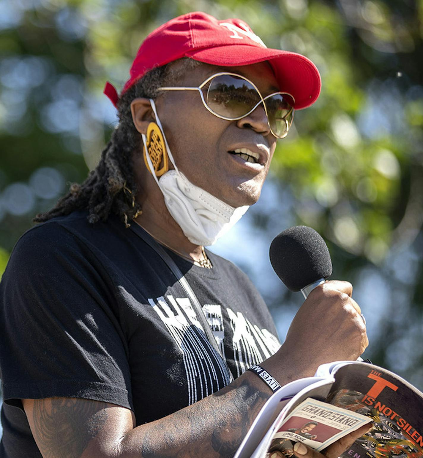 Andrea Jenkins, vice president of the Minneapolis City Council, speaks to community members at "The Path Forward" meeting at Powderhorn Park, a meeting between the Minneapolis City Council and community members on Sunday, June 7, 2020 in Minneapolis, Minn. (Jerry Holt/Minneapolis Star Tribune/TNS) ORG XMIT: 1684303