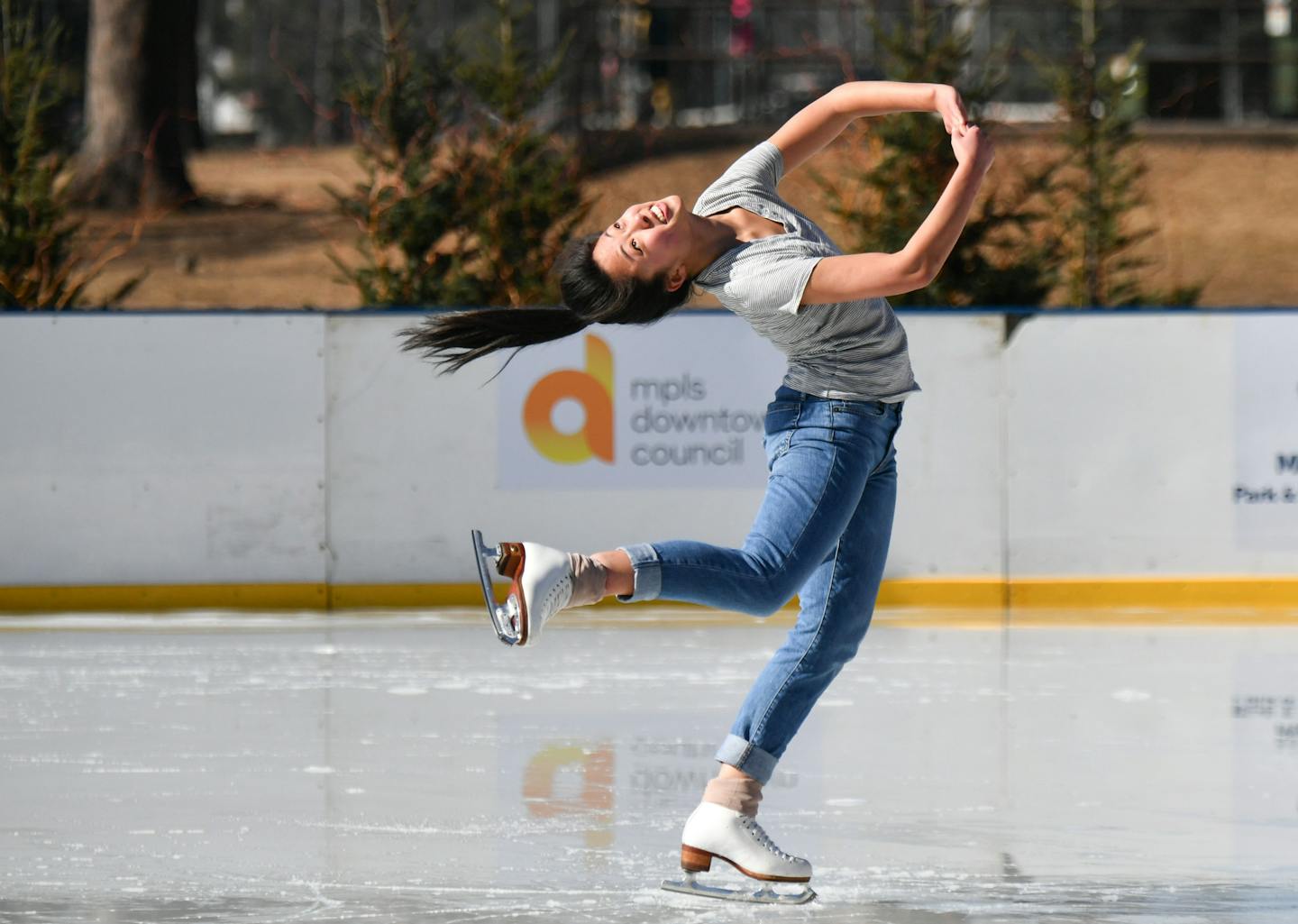 "Bonkers" is how Tanner Glaza described ice skating in Minnesota at 60 degrees. Hanna Peterson said "its an amazing feeling to have the hot sun on your face and skate in a short sleeved shirt." Both are seniors at the University of Minnesota and took advantage of a Friday with no classes to enjoy the unseasonably warm day. Glaza is a Colorado native studying environmental engineering and Peterson, from Woodbury, MN studies food systems. She grew up figure skating as a kid but now just skates for