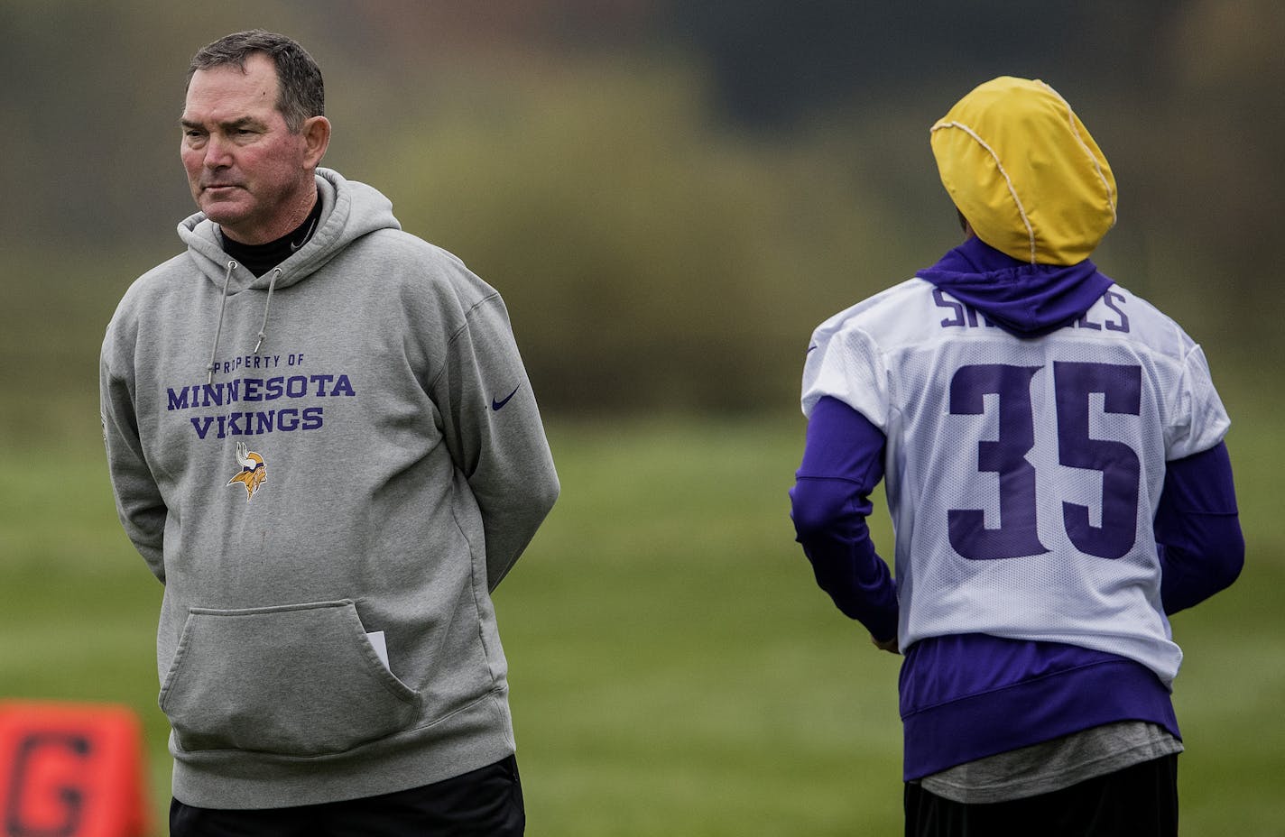 Minnesota Vikings head coach Mike Zimmer during practice at Syon House outside of London in preparation for a game vs. the Cleveland Browns. ] CARLOS GONZALEZ &#xef; cgonzalez@startribune.com - October 26, 2017, London, England, UK, NFL, Minnesota Vikings vs. Cleveland Browns, Practice at Syon House