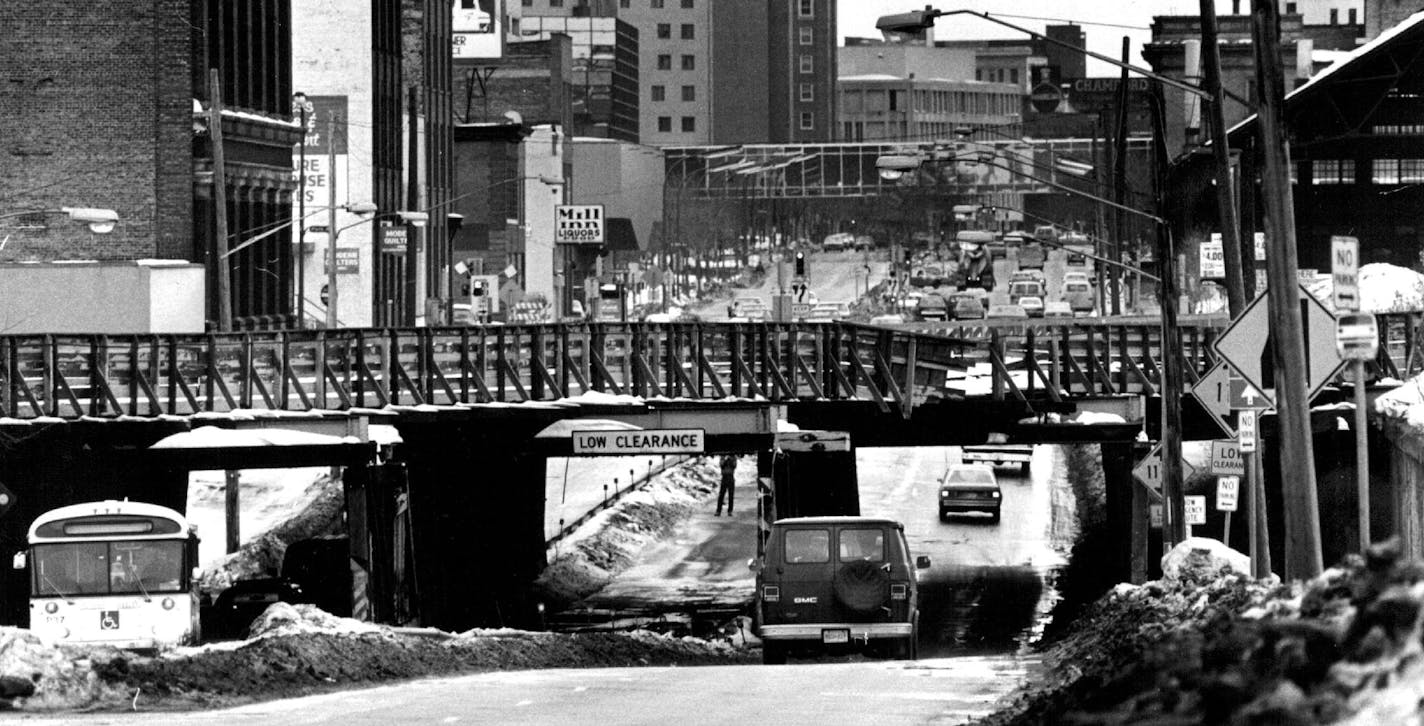 January 7, 1984 A last look Friday at the Washington Av. viaduct, before the start of its demolition today by Minnesota Lumber and Wrecking. Below, some of the viaduct's victims: January 6, 1984 Art Hager, Minneapolis Star Tribune