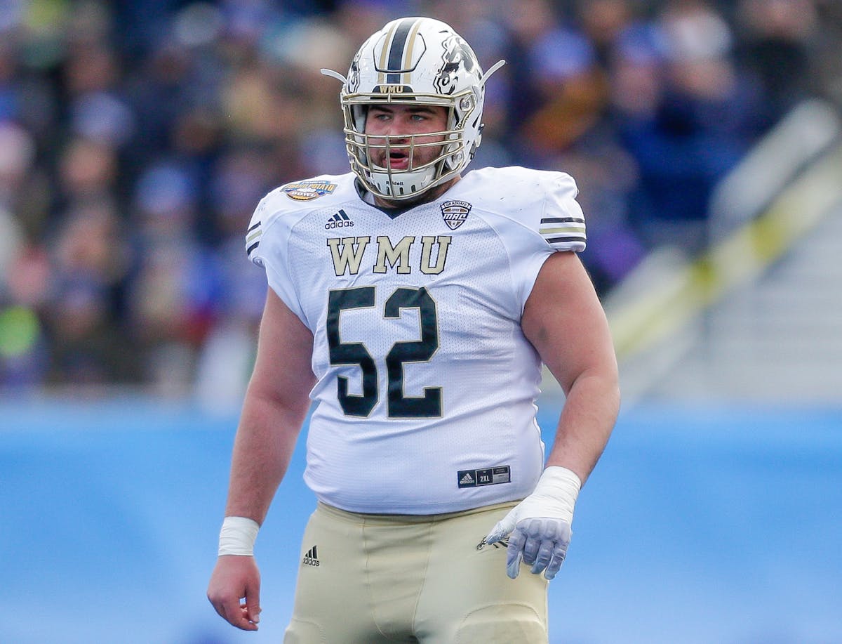 Western Michigan center John Keenoy during his final college game, the Famous Idaho Potato Bowl against BYU on Dec. 21.