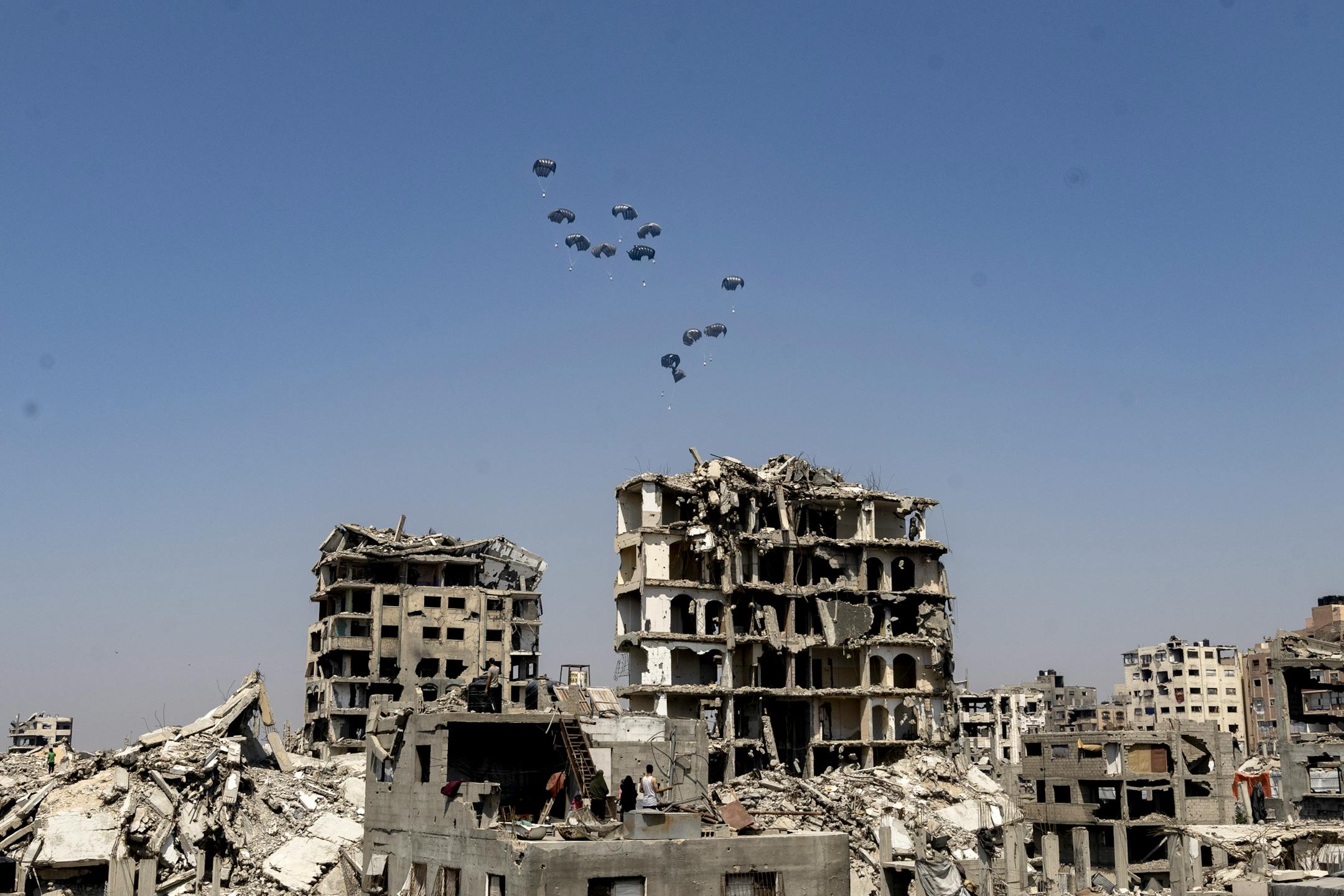 Aid dropped by parachute by a United Arab Emirates aircraft in northern Gaza City, on July 27.
