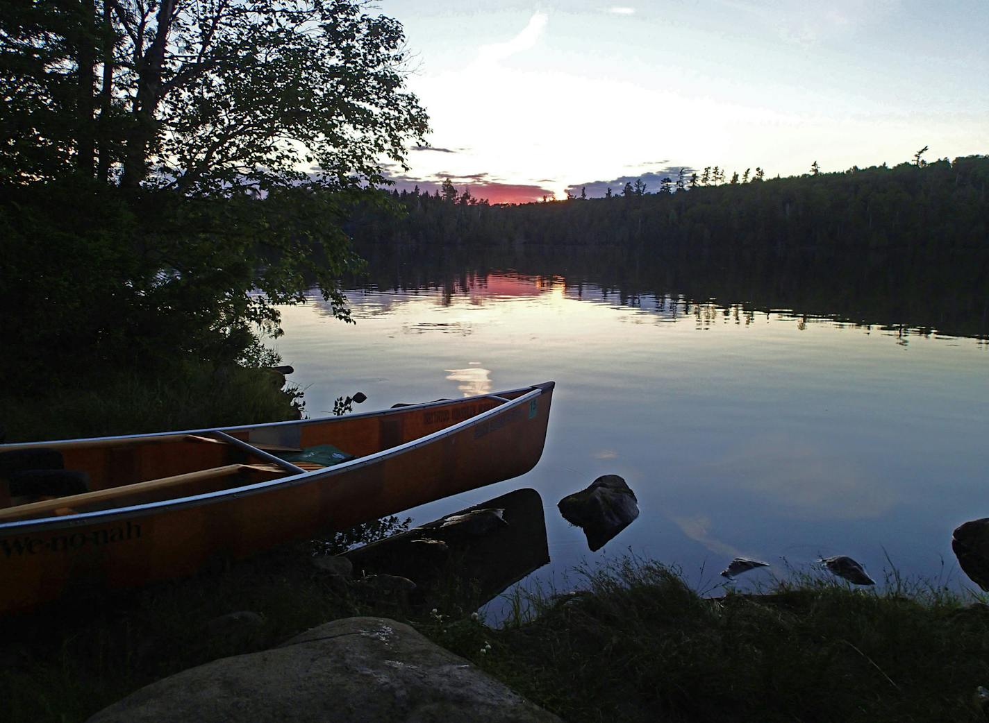 As the sun set over Moon Lake in the BWCA, the last canoe was ready to be portaged over a hilly trail leading to East Bearskin Lake, which lies partially within the wilderness area.