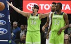 Minnesota Timberwolves forward Dario Saric (36) reacted after being called for a foul early in the first quarter against the Philadelphia 76ers. ] Aar
