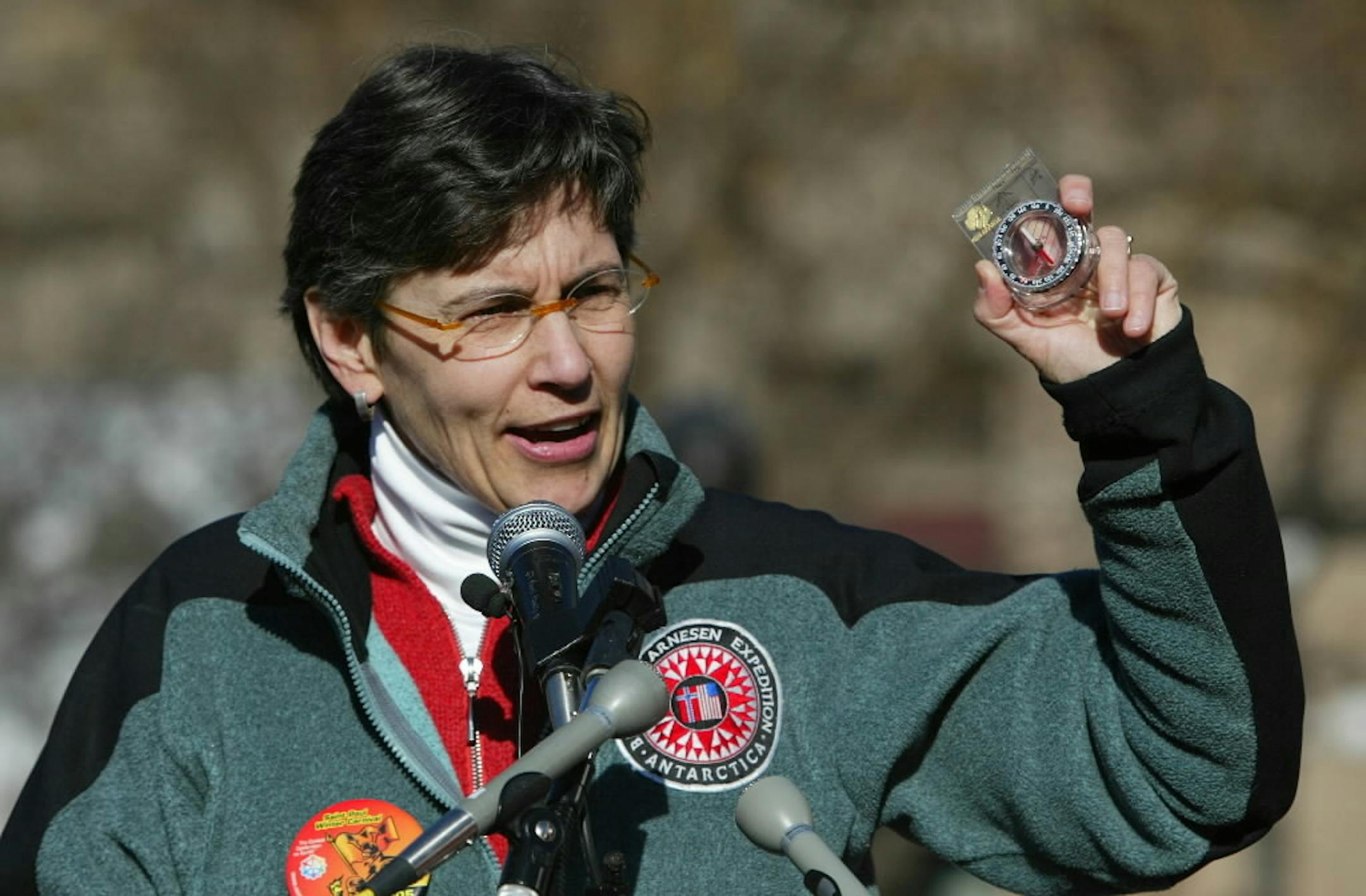 Explorer Ann Bancroft held a compass given to her by Girl Scouts before an expedition in 2005.