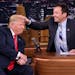 Jimmy Fallon messes up Donald Trump's hair on "The Tonight Show."