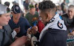 Byron Buxton signed autographs after a workout earlier this month.
