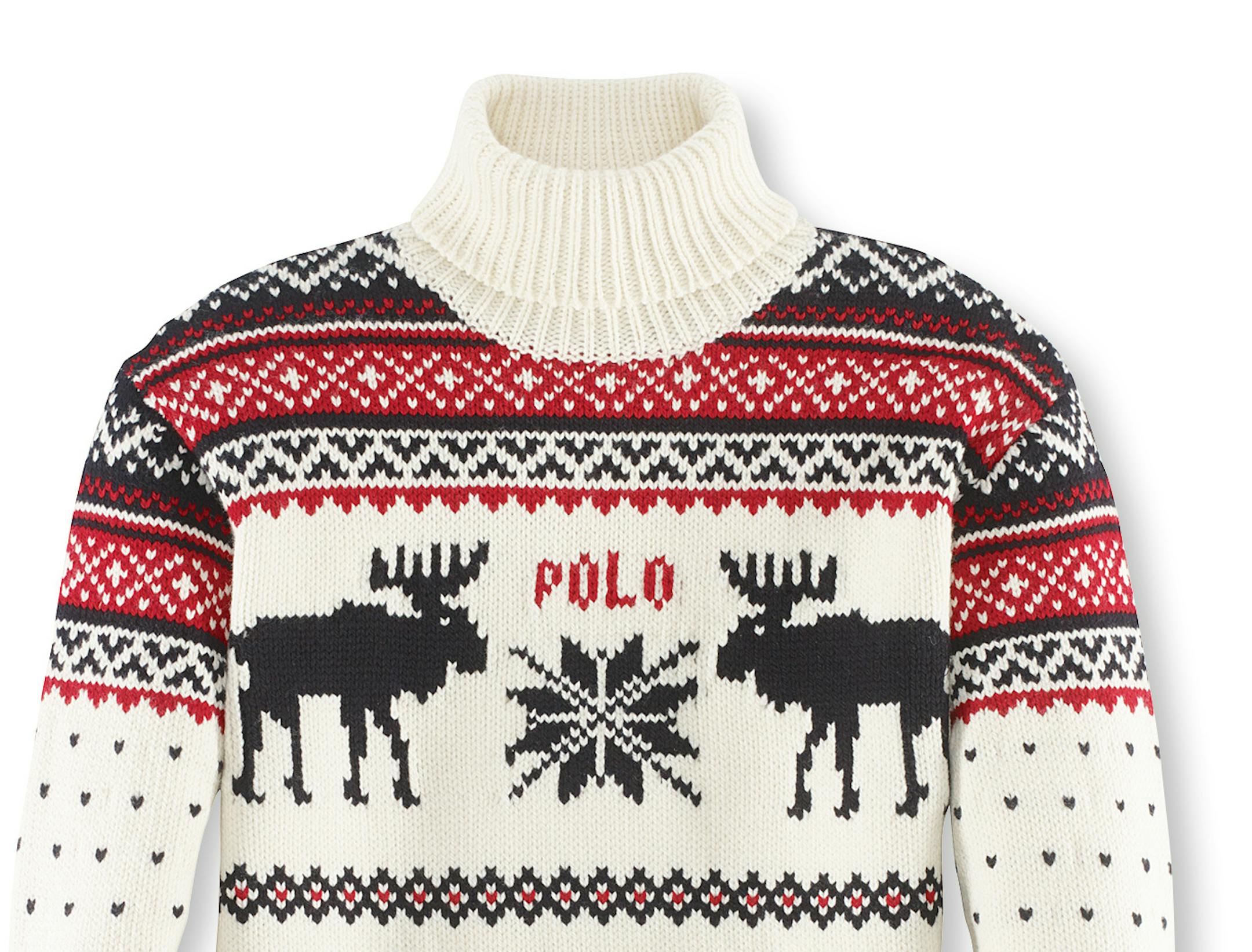 This undated product image provided by Ralph Lauren shows a reindeer turtleneck, part of the official gear of the U.S. Olympic team. Every article of clothing made by Ralph Lauren for the U.S. Olympic athletes in Sochi has been made by domestic craftsman and manufacturers. (AP Photo/Ralph Lauren)