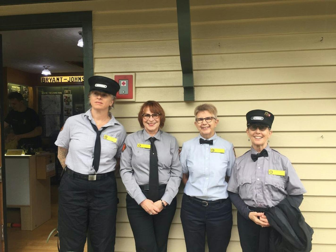 Leah Harp, Kathleen Graber, Barb Gacek and Linda Ridlehuber, all volunteer operators at the Como-Harriet Streetcar Line, on Sunday became what is likely the first all-female operating crew since World War II.