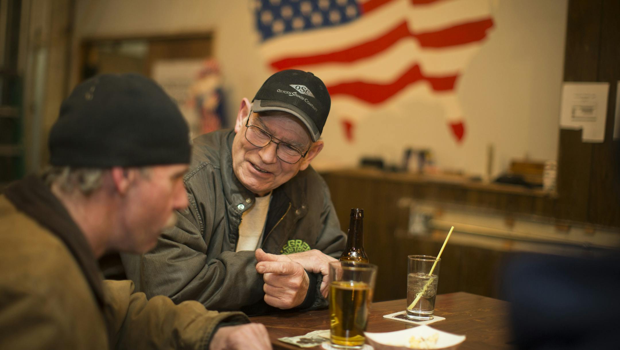 American Legion member Jim Mueller chatted with a friends at the American Legion on Wednesday, February 17, 2016, in St. Paul, Minn. ] RENEE JONES SCHNEIDER • reneejones@startribune.com St. Paul's last American Legion Post, Arcade-Phalen Post 577, has taken the unusual fundraising step of an internet GoFundMe campaign to ensure ADA compliance and their continued survival. Once, the city had 12 Legion posts. Now, there is only Post 577, and its membership has fallen from more than 500 four