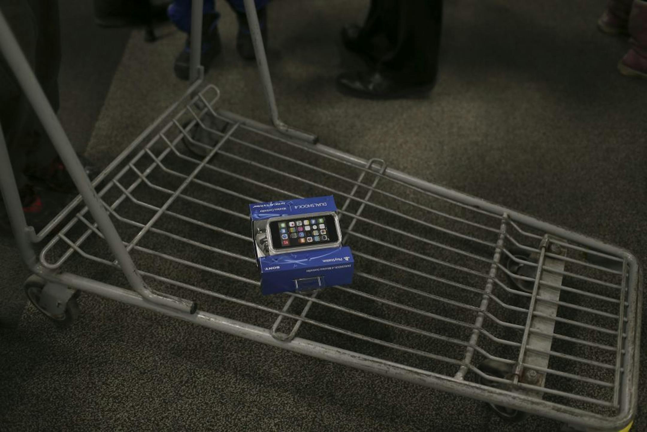 There was plenty of room left on this shopper's cart as he began his holiday shopping Thursday evening at Best Buy in Roseville.